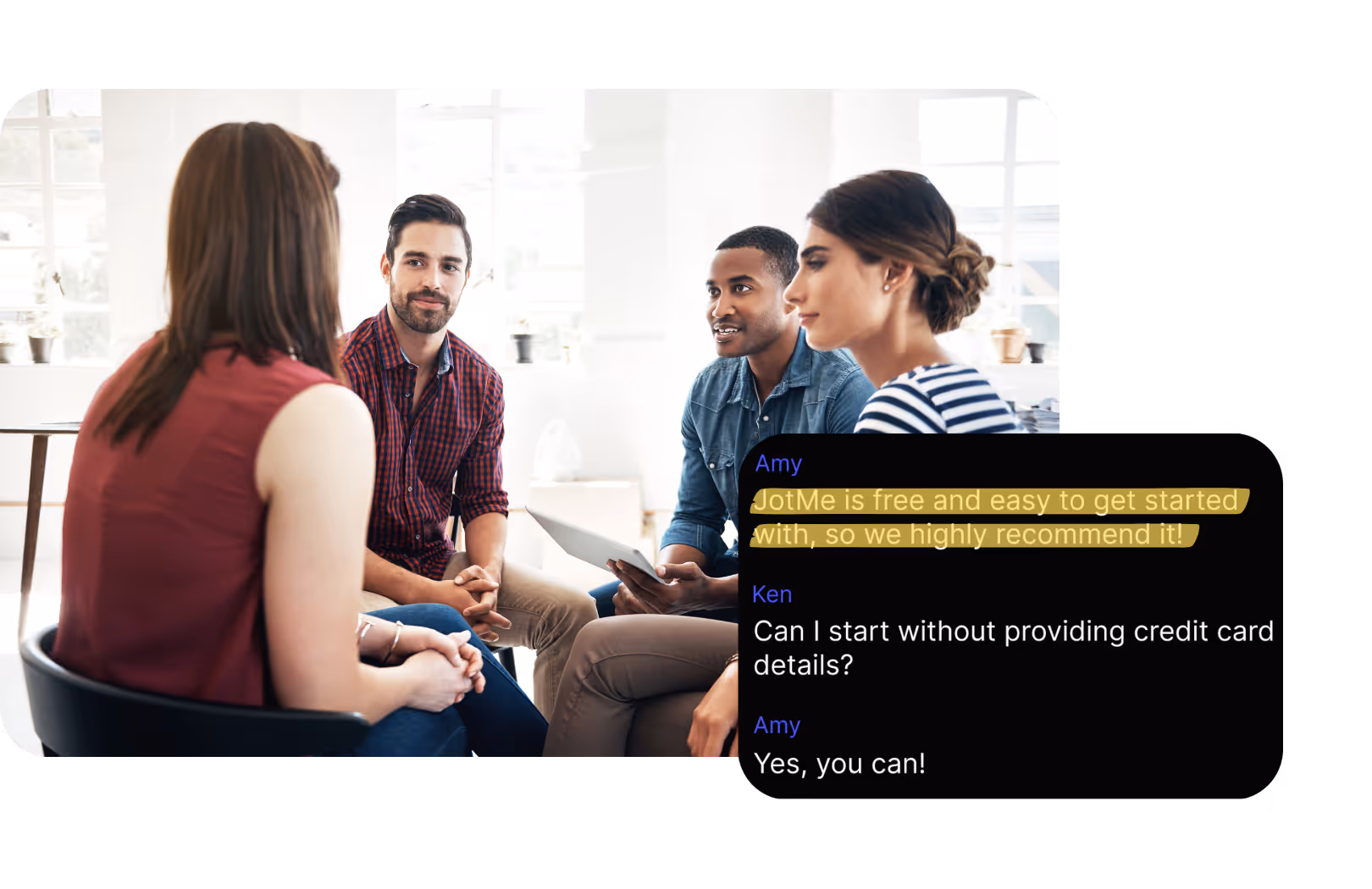 A group a having a discussion and speech is transcribed